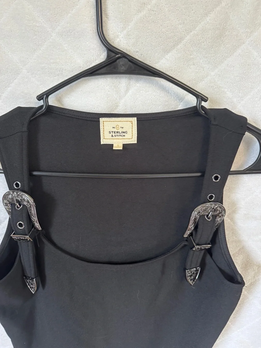 Sterling & Stitch Black Tank Top with Western Buckle Straps - Picture 1 of 3